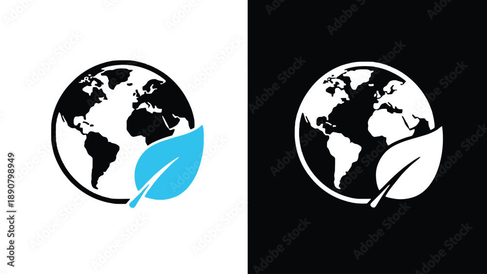 Obraz premium A graphic designer logo featuring a globe with a leaf on a white and dark blue background