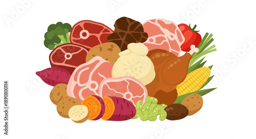 Delicious assortment of fresh meat and vegetables for a healthy meal