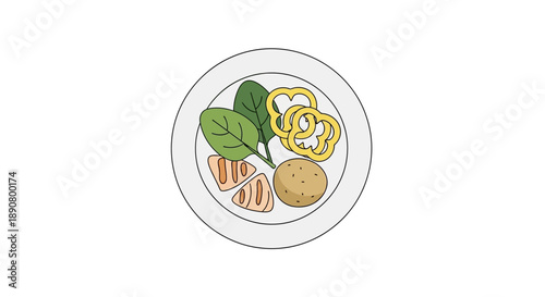 Delicious meal with fish, potato, and vegetables on plate