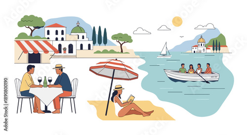 People enjoying a relaxing summer vacation by the sea