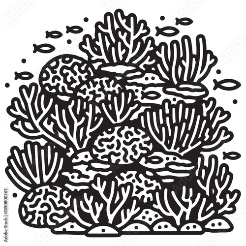Stylized Underwater Coral Reef with Fish Illustration