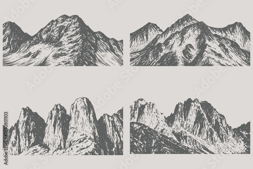 Halftone stipple effect on an mountain set vector illustration. Mountain punk Y2K collage design. Eps 10