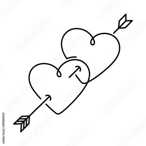 Two hearts pierced by an arrow in a romantic gesture vector illustration