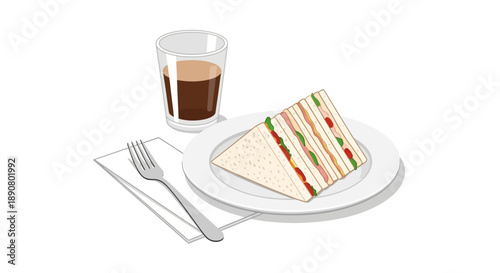 Delicious club sandwich with coffee on white plate