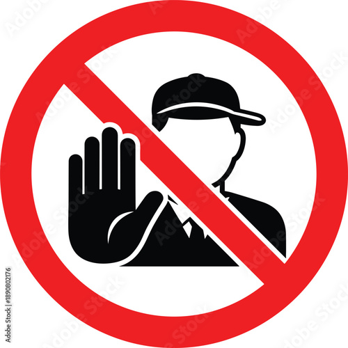 Prohibition sign with person silhouette and stop gesture, symbolizing restricted access and unauthorized entry prevention