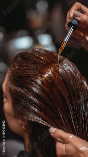 Hair treatment with nourishing oil serum for healthy locks