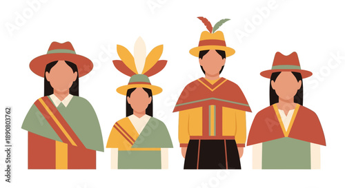 Group of people in traditional Ecuadorian clothing and hats