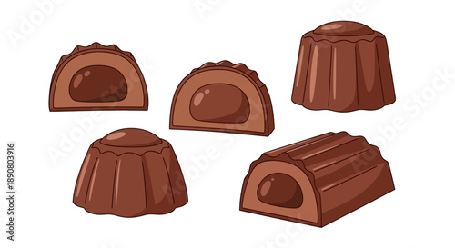 Delicious chocolate bonbons in various shapes and sizes