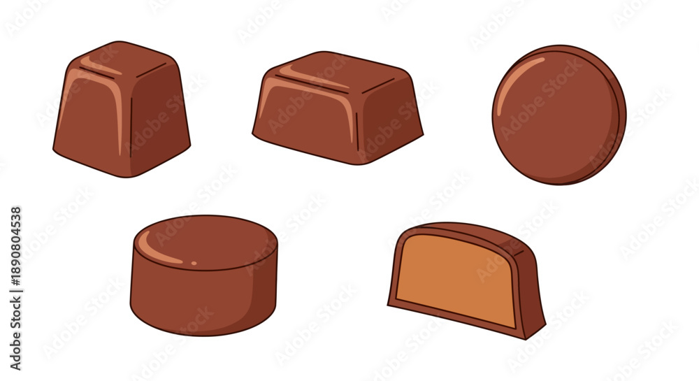 Fototapeta premium Delicious assorted chocolate candies in modern illustration
