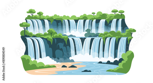 Stunning double layered waterfall in lush green landscape