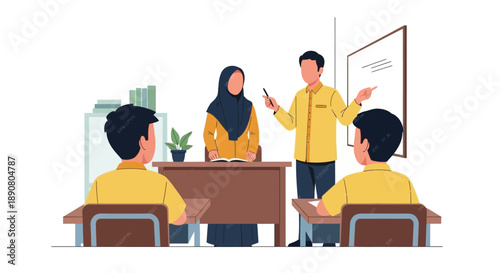 Teacher explaining lesson to students in classroom setting