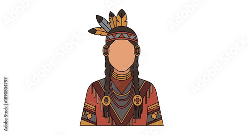 Illustration of a Native American wearing traditional tribal clothing