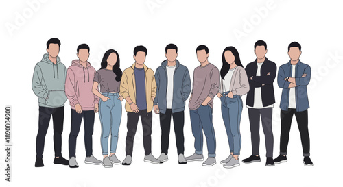 Diverse group of young adults standing together casually dressed