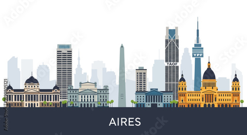 Buenos Aires city skyline with famous buildings and towers