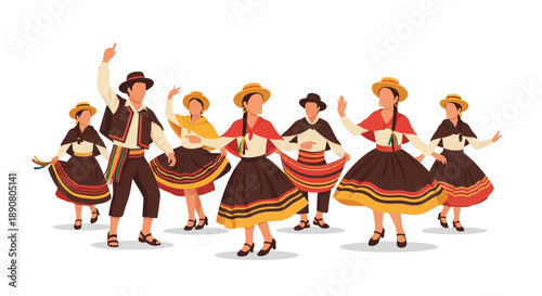 Group of people dressed in traditional clothing dancing together