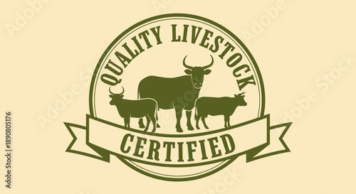 Quality Livestock Certified Emblem with Cattle and Sheep.
