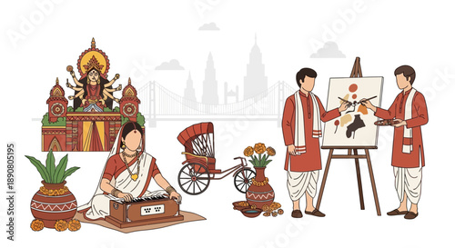 Indian people celebrating cultural heritage with art and music