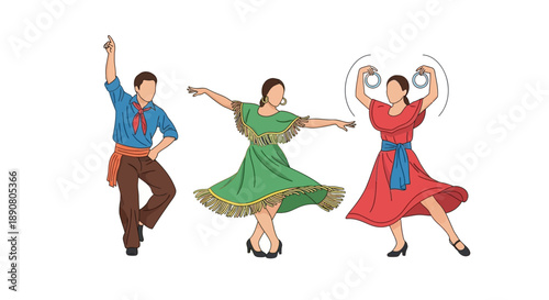 People dancing in traditional attire with colorful outfits