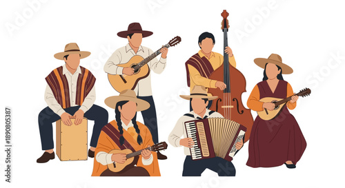 Group of musicians playing traditional latin american instruments together