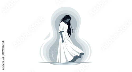 Woman in white dress standing in water illustration