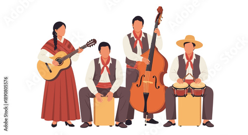 Traditional musicians performing with various instruments together