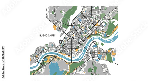 Map of Buenos Aires city with river and streets