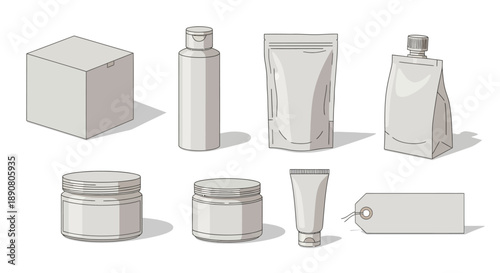 Cosmetic packaging products in various shapes and sizes shown