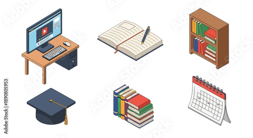 Educational icons for learning and studying online effectively