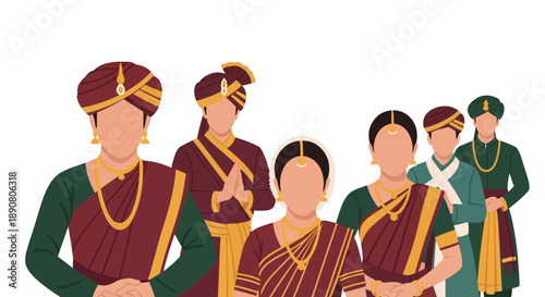 Group of people wearing traditional indian clothing
