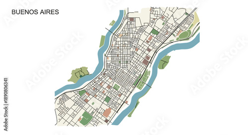 Map of Buenos Aires city streets and river