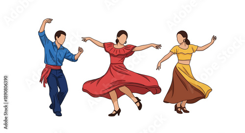 People dancing in traditional flamenco clothing styles