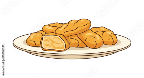 Cartoon fried chicken nuggets on a white plate