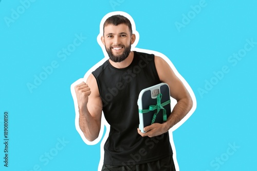 Sporty young man with measu...