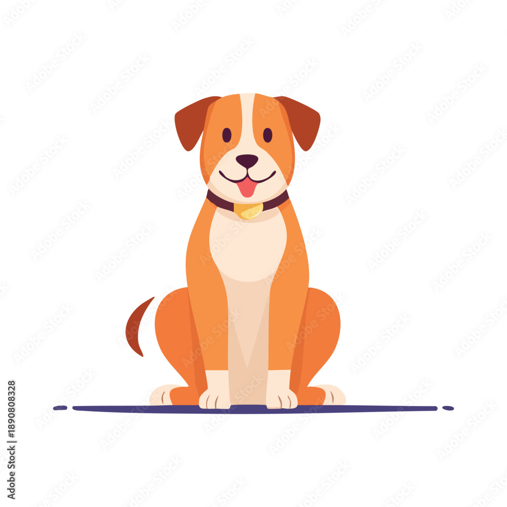 Obraz premium A cartoon dog sitting on a blue surface, viewed from the front with a happy expression