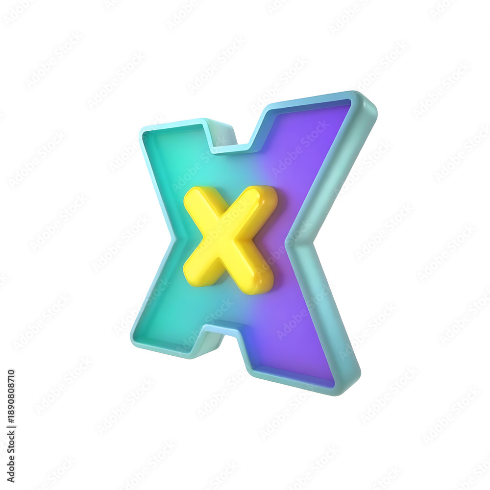 Fototapeta premium A 3D icon of a colorful X symbol isolated on a white background for design use