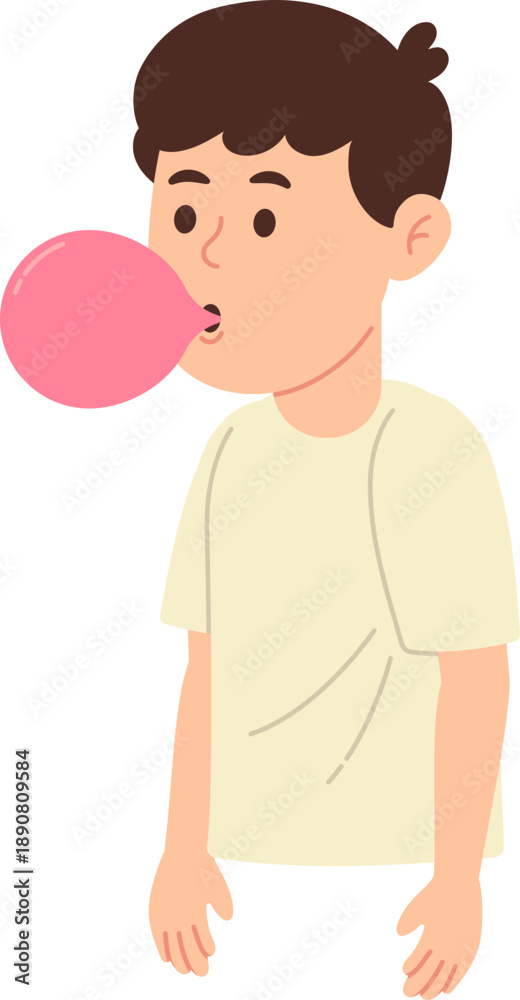 Fototapeta premium Boy Chewing Bubble Gum to Reduce Stomach Pain