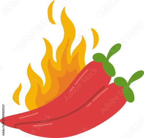 Spicy Food Avoid for Stomach Ulcer Sufferers, Chili Peppers with Flames Illustration