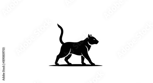 Silhouette of a walking black panther isolated on white background.