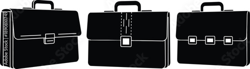 Professional briefcase silhouette set with executive satchel and corporate business bag designs for career branding vector