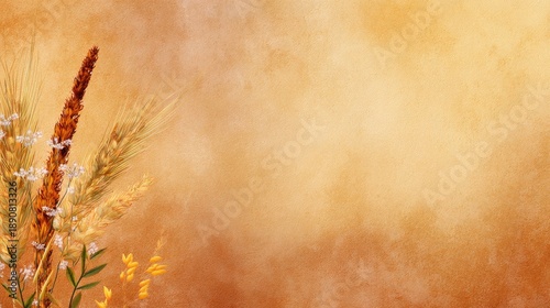 Beautiful artistic background with wheat, dried flowers, and warm tones for nature-themed projects and designs