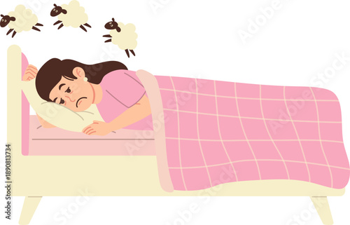 Insomnia Illustration of Woman Struggling to Sleep