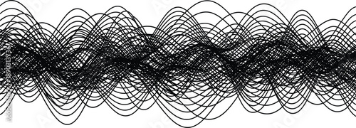 Vector illustration of dense overlapping sinusoidal waveforms forming intricate interference pattern on white background