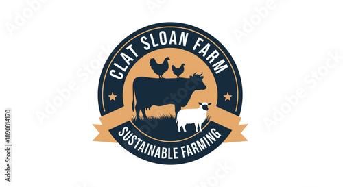 Clat Sloan Farm Sustainable Farming Logo with Livestock Silhouettes.