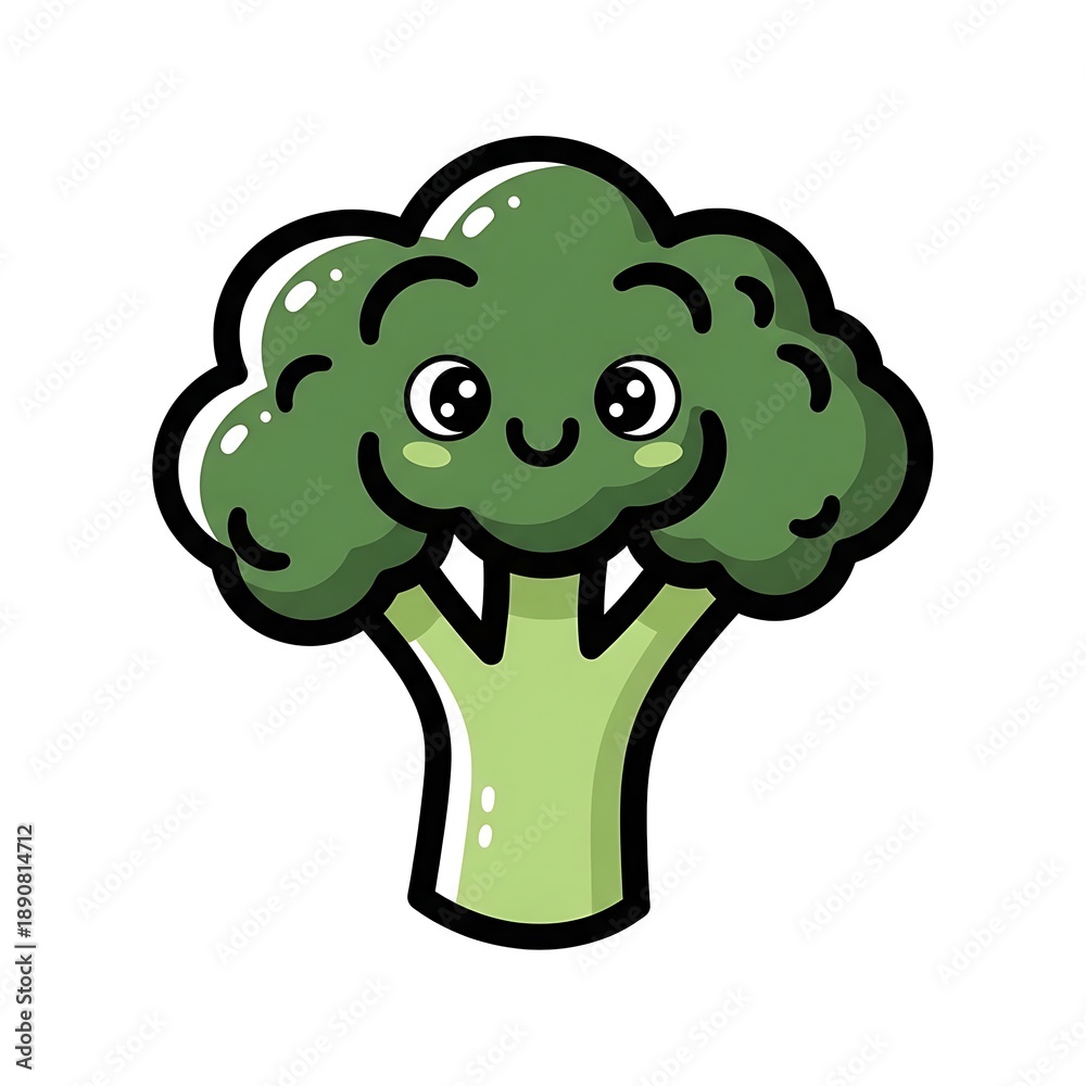 Obraz premium Cartoon Broccoli Character with Smiling Face.