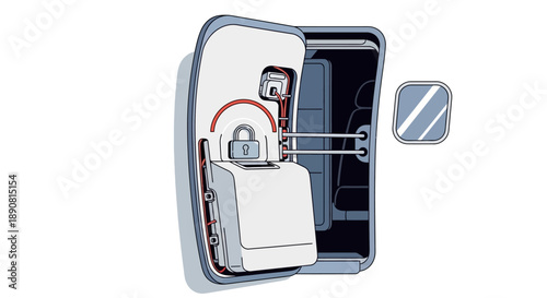 Illustration of Aircraft Door Mechanism, Technology, Aviation, Interior, Detailed View