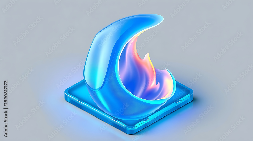 Fototapeta premium A vibrant blue flame with water droplets on a light background