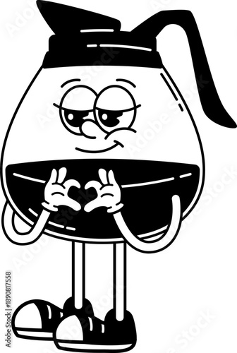 Funky glass jug coffee character retro groovy cartoon