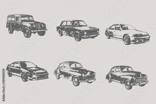 grunge punk y2k collage design Close-up of turquoise vintage car body with peeling paint and rust texture vector illustration. Eps 10