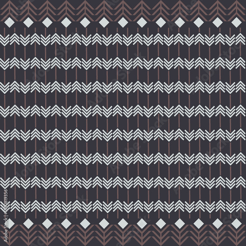 Ethnic Geometric Seamless Pattern inspired by Traditional textile weaving and folk motifs. Featuring repeating diamond, stripe, zigzag, and grid elements with handcrafted texture and earthy tones