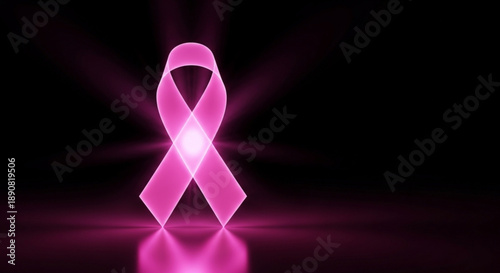 Glowing pink ribbon symbol for breast cancer awareness campaigns